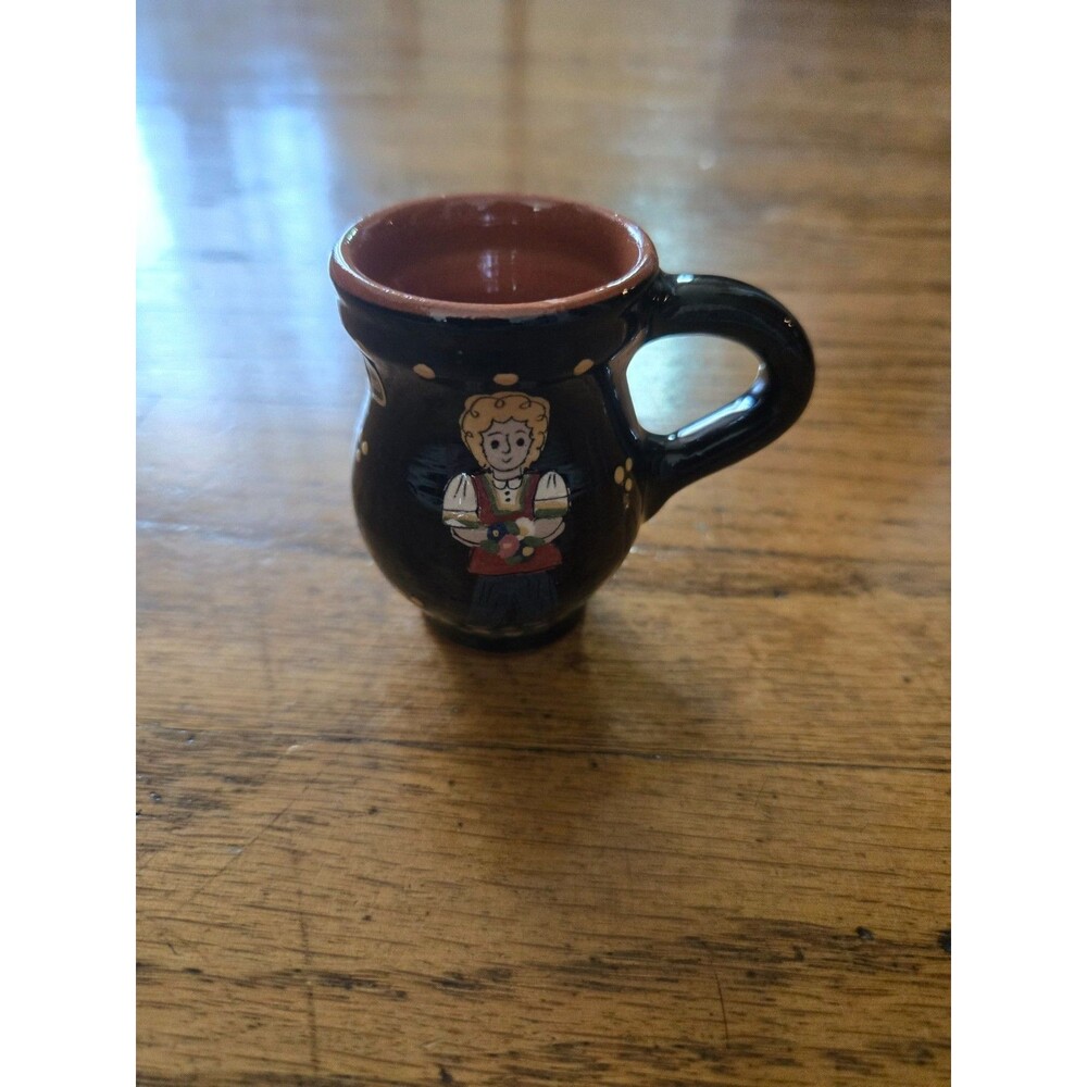 Vintage Swiss Folk Art Ceramic Glass Hand Painted Made in Switzerland 3"